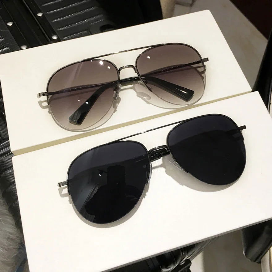 Fashion Gradient Sunglasses for Men Big Frame Pilot Sun Glasses Design Anti-reflective Lunette De Soleil Homme UV400 (No Box) - Slobuy
