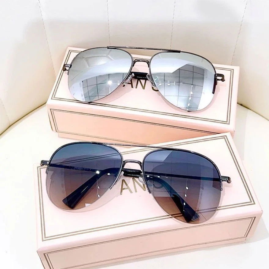 Fashion Gradient Sunglasses for Men Big Frame Pilot Sun Glasses Design Anti-reflective Lunette De Soleil Homme UV400 (No Box) - Slobuy