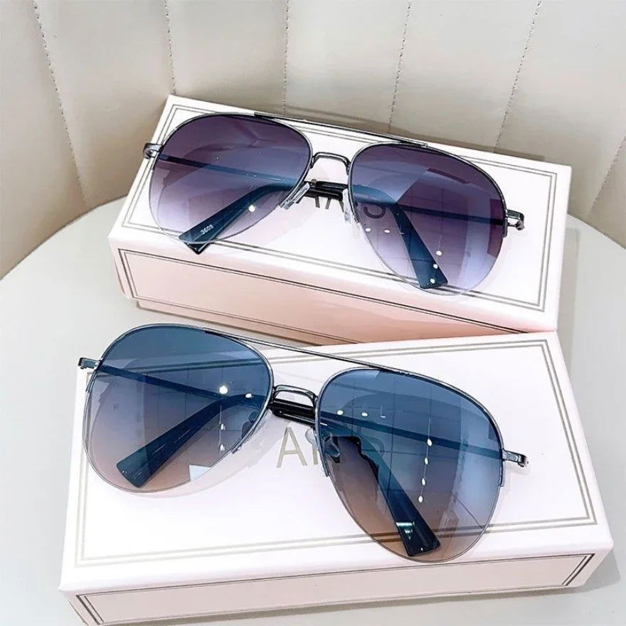 Fashion Gradient Sunglasses for Men Big Frame Pilot Sun Glasses Design Anti-reflective Lunette De Soleil Homme UV400 (No Box) - Slobuy
