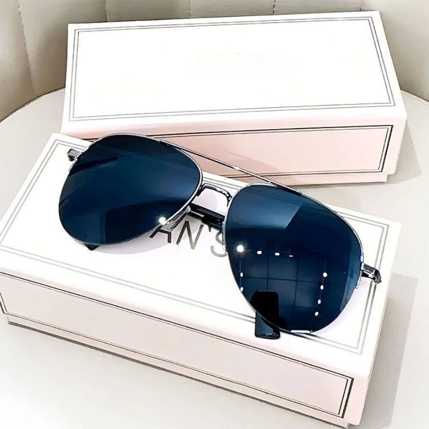 Fashion Gradient Sunglasses for Men Big Frame Pilot Sun Glasses Design Anti-reflective Lunette De Soleil Homme UV400 (No Box) - Slobuy
