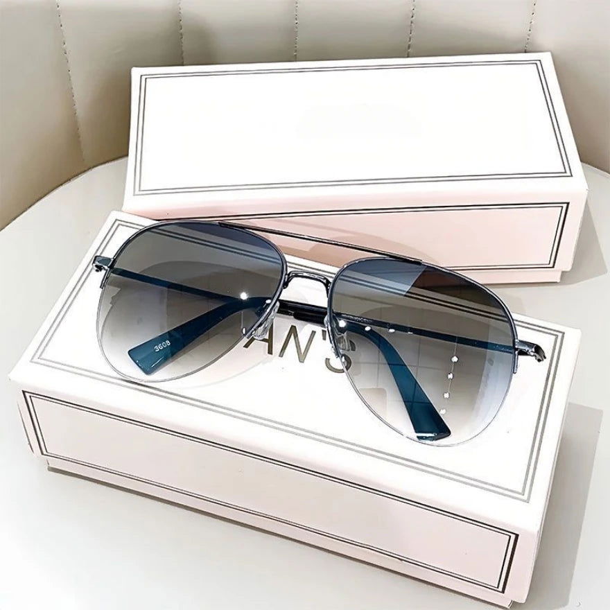 Fashion Gradient Sunglasses for Men Big Frame Pilot Sun Glasses Design Anti-reflective Lunette De Soleil Homme UV400 (No Box) - Slobuy