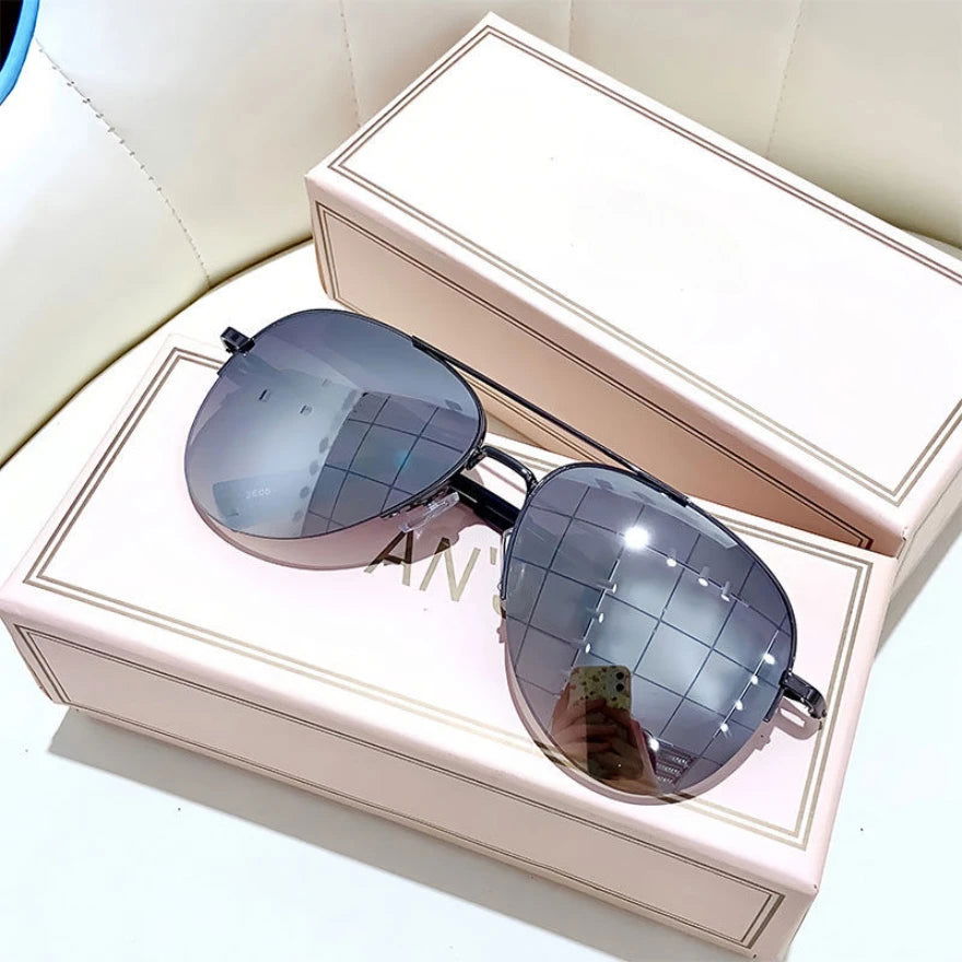 Fashion Gradient Sunglasses for Men Big Frame Pilot Sun Glasses Design Anti-reflective Lunette De Soleil Homme UV400 (No Box) - Slobuy