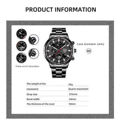 Fashion Mens Sports Watches Men Business Stainless Steel Quartz Watch Luxury Man Casual Calendar Luminous Clock Reloj Hombre - Slobuy
