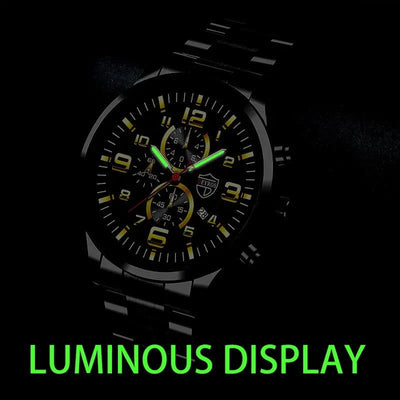 Fashion Mens Sports Watches for Men Luxury Stainless Steel Quartz Wrist Watch Calendar Luminous Clock Man Business Casual Watch - Slobuy