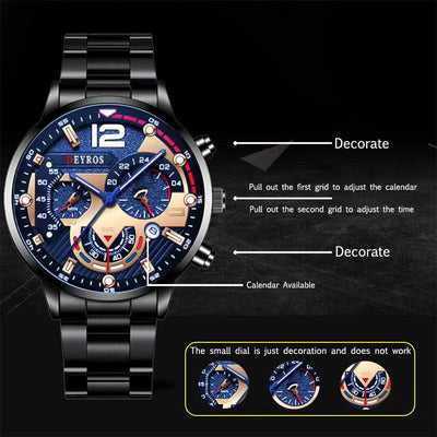 Fashion Mens Stainless Steel Watches Luxury Quartz Wristwatch Calendar Luminous Clock Men Business Casual Watch Reloj Hombre - Slobuy