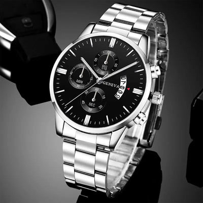 Fashion Mens Watches Luxury Silver Stainless Steel Quartz Wrist Watch Man Business Watch for Men Calendar Clock Reloj Hombre - Slobuy