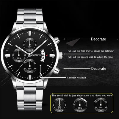 Fashion Mens Watches Luxury Silver Stainless Steel Quartz Wrist Watch Man Business Watch for Men Calendar Clock Reloj Hombre - Slobuy