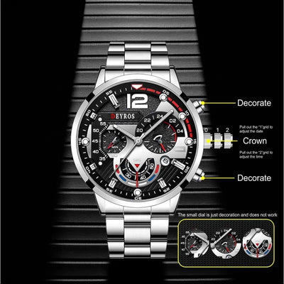 Fashion Mens Watches Luxury Stainless Steel Quartz Wristwatch Calendar Luminous Clock Men Business Casual Watch Reloj Hombre - Slobuy
