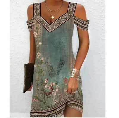 Fashion Party Dress For Women Summer Elegant Floral Printed Vintage Dress Casual Lady A-Line Dress - Slobuy