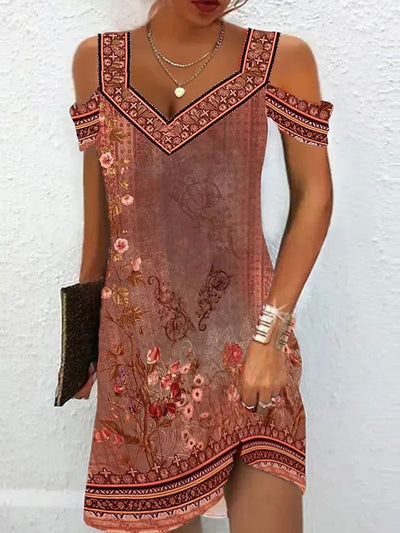 Fashion Party Dress For Women Summer Elegant Floral Printed Vintage Dress Casual Lady A-Line Dress - Slobuy
