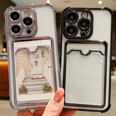 Fashion Plating Clear Wallet Phone Cases For Apple iPhone 15 14 13 12 11 Pro Max Plus Shockproof Cover Card Holder Accessories - Slobuy