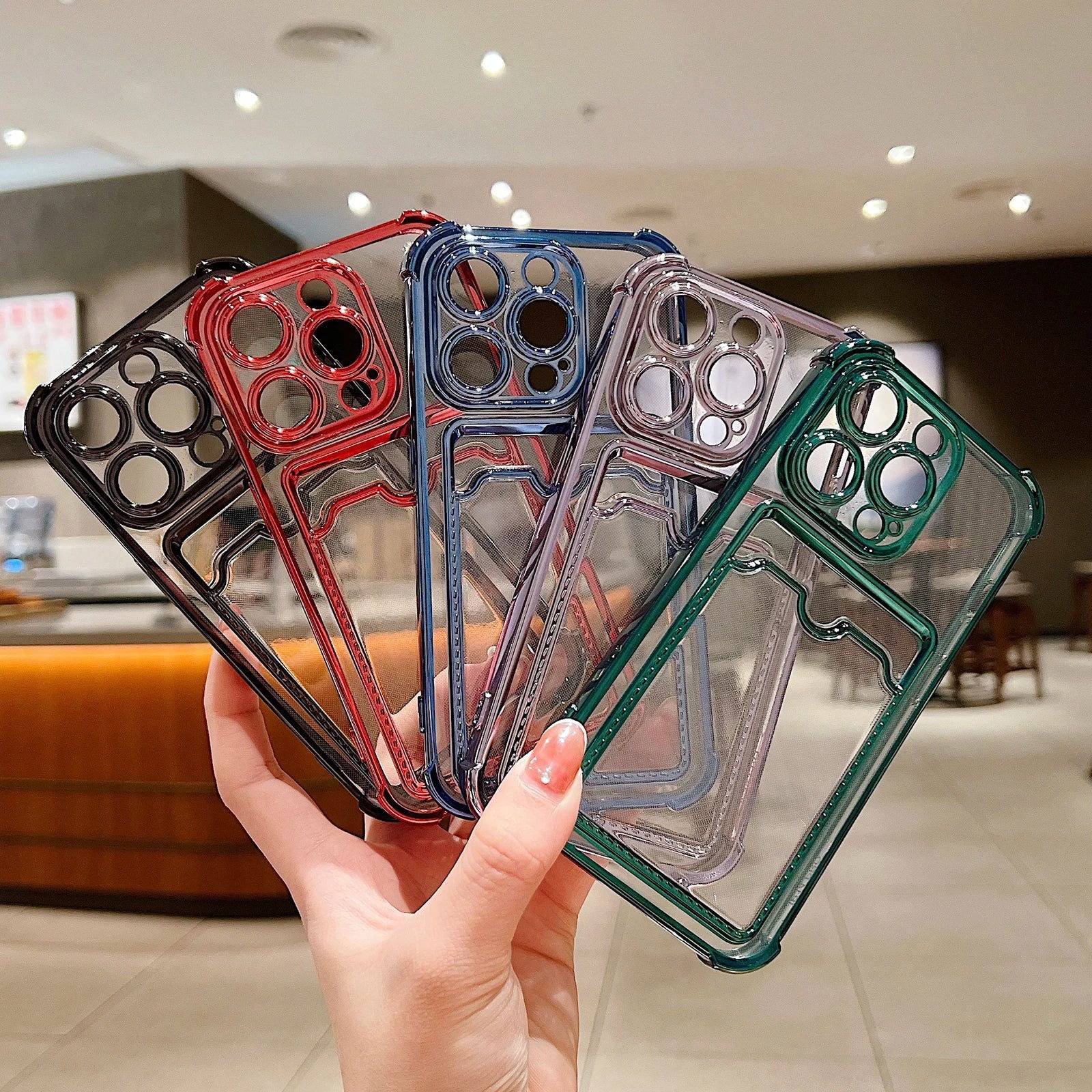 Fashion Plating Clear Wallet Phone Cases For Apple iPhone 15 14 13 12 11 Pro Max Plus Shockproof Cover Card Holder Accessories - Slobuy