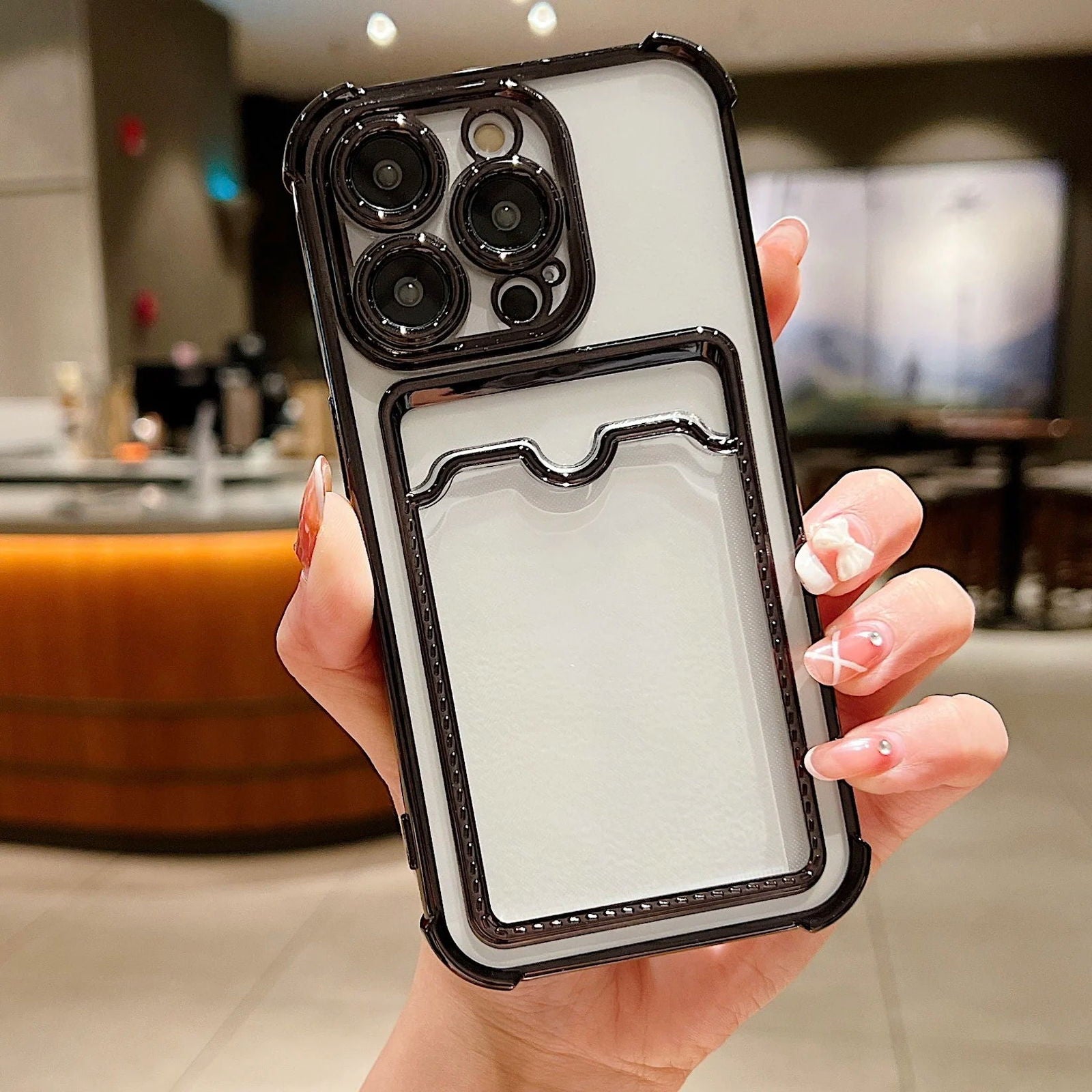 Fashion Plating Clear Wallet Phone Cases For Apple iPhone 15 14 13 12 11 Pro Max Plus Shockproof Cover Card Holder Accessories - Slobuy