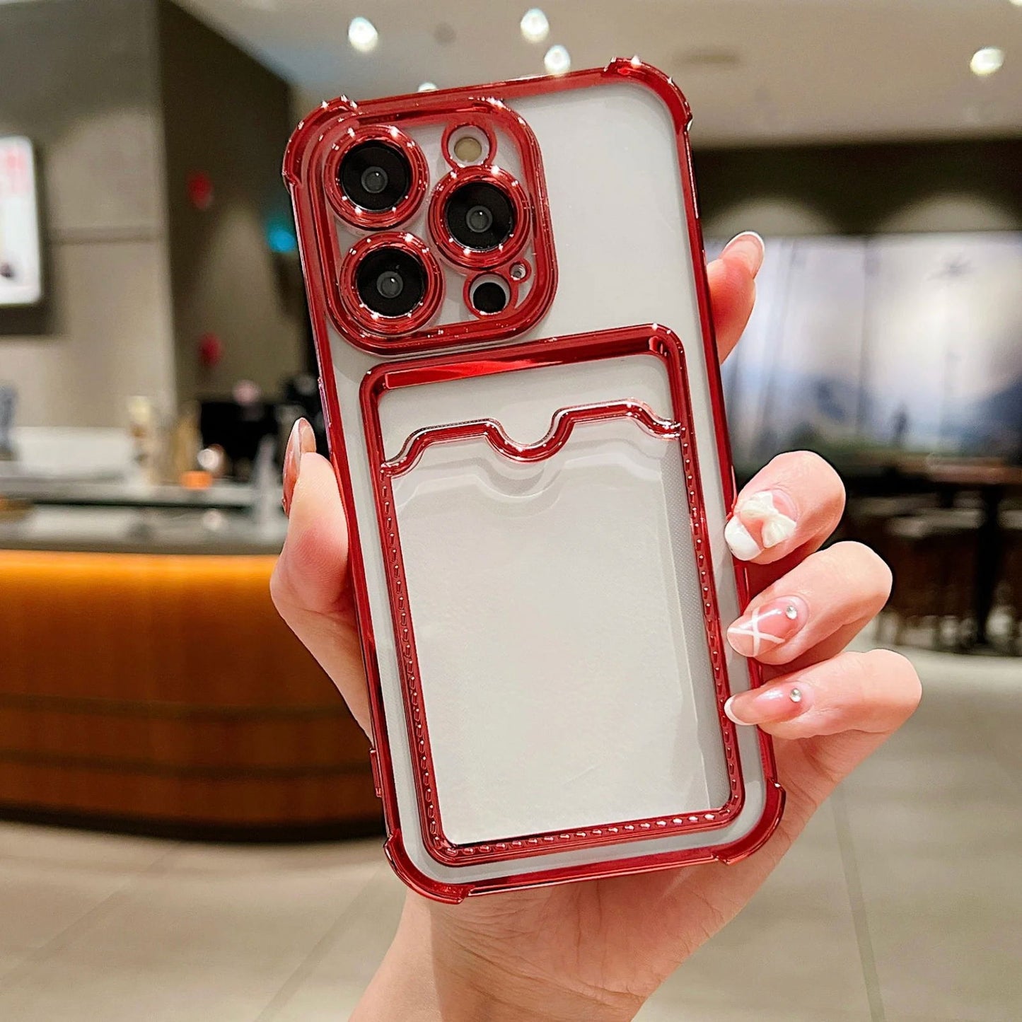 Fashion Plating Clear Wallet Phone Cases For Apple iPhone 15 14 13 12 11 Pro Max Plus Shockproof Cover Card Holder Accessories - Slobuy