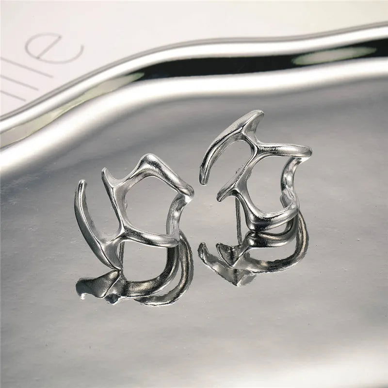 Fashion Punk Irregular Liquid Earrings Hip-Hop Personality Metal Hollow Earrings Clip Girls Party Jewelry Gifts Y2K Accessories - Slobuy