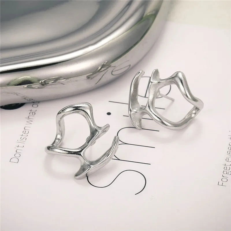 Fashion Punk Irregular Liquid Earrings Hip-Hop Personality Metal Hollow Earrings Clip Girls Party Jewelry Gifts Y2K Accessories - Slobuy