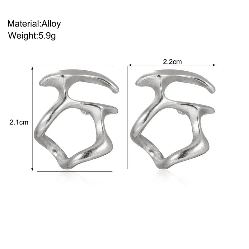 Fashion Punk Irregular Liquid Earrings Hip-Hop Personality Metal Hollow Earrings Clip Girls Party Jewelry Gifts Y2K Accessories - Slobuy