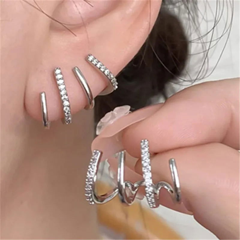 Fashion Punk Irregular Liquid Earrings Hip-Hop Personality Metal Hollow Earrings Clip Girls Party Jewelry Gifts Y2K Accessories - Slobuy