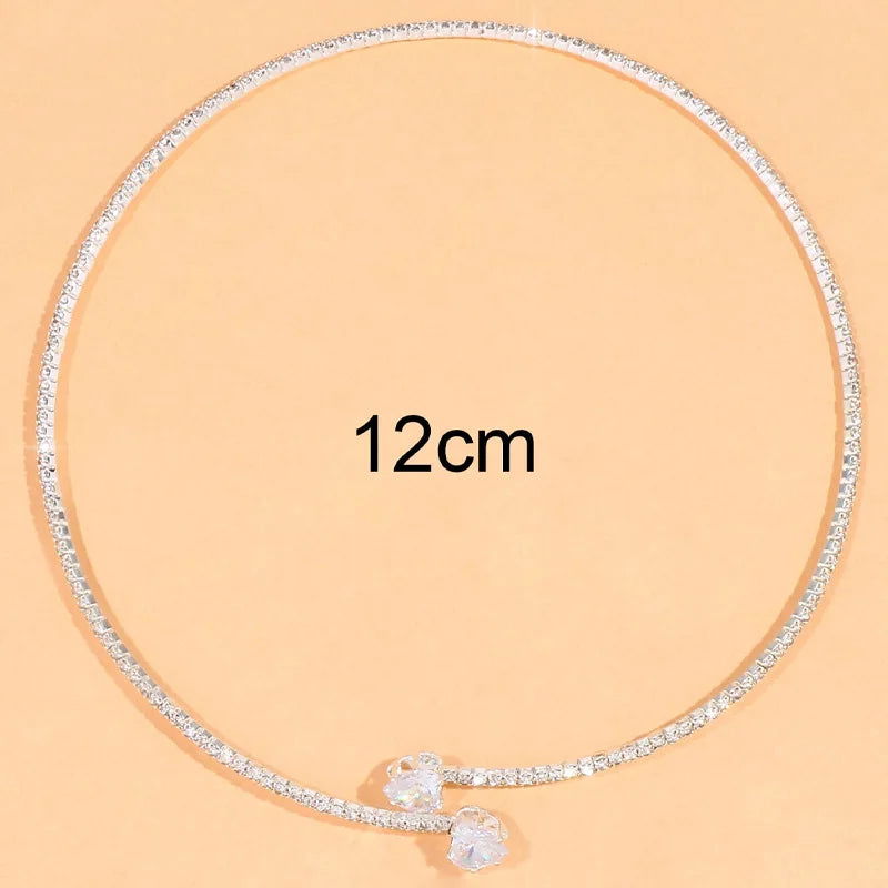 Fashion Rhinestone Heart Collar Choker Necklace for Women Simple Open Collar Necklace Torques Jewelry Accessories - Slobuy