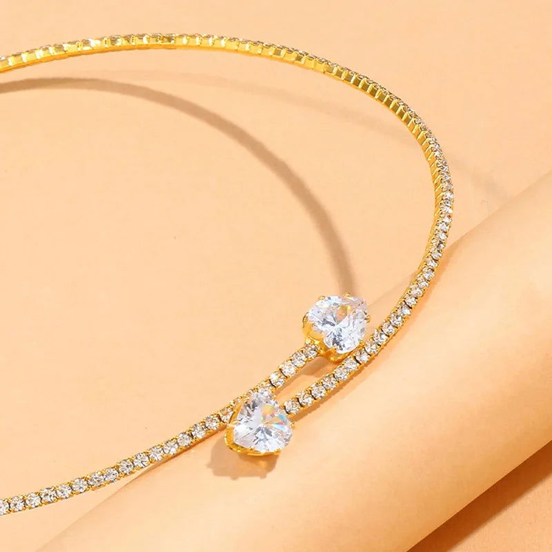 Fashion Rhinestone Heart Collar Choker Necklace for Women Simple Open Collar Necklace Torques Jewelry Accessories - Slobuy