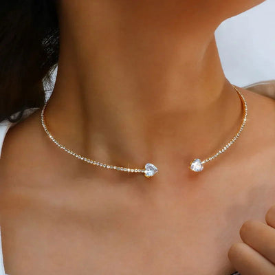 Fashion Rhinestone Heart Collar Choker Necklace for Women Simple Open Collar Necklace Torques Jewelry Accessories - Slobuy
