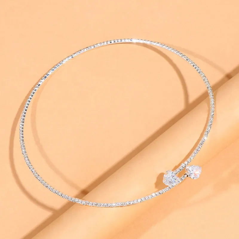 Fashion Rhinestone Heart Collar Choker Necklace for Women Simple Open Collar Necklace Torques Jewelry Accessories - Slobuy