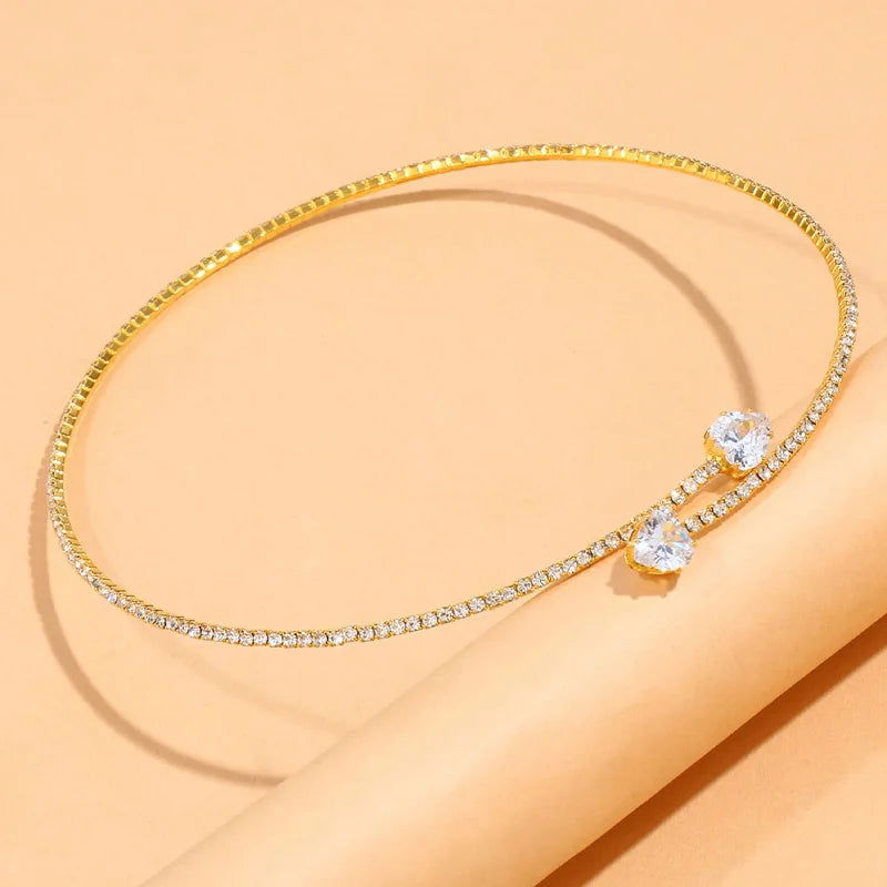 Fashion Rhinestone Heart Collar Choker Necklace for Women Simple Open Collar Necklace Torques Jewelry Accessories - Slobuy