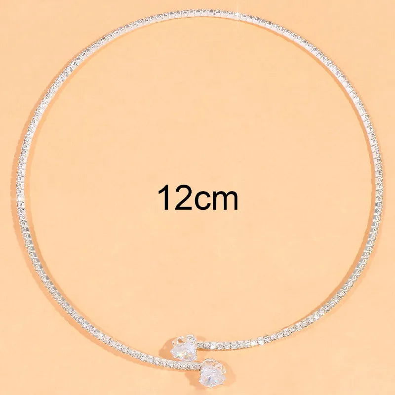 Fashion Rhinestone Heart Collar Choker Necklace for Women Simple Open Collar Necklace Torques Jewelry Accessories - Slobuy