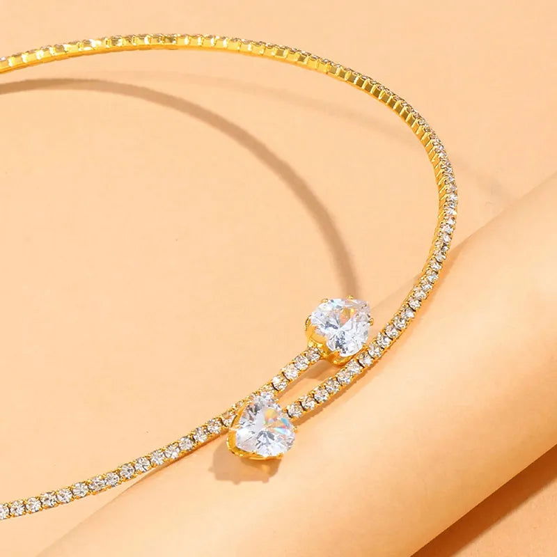 Fashion Rhinestone Heart Collar Choker Necklace for Women Simple Open Collar Necklace Torques Jewelry Accessories - Slobuy