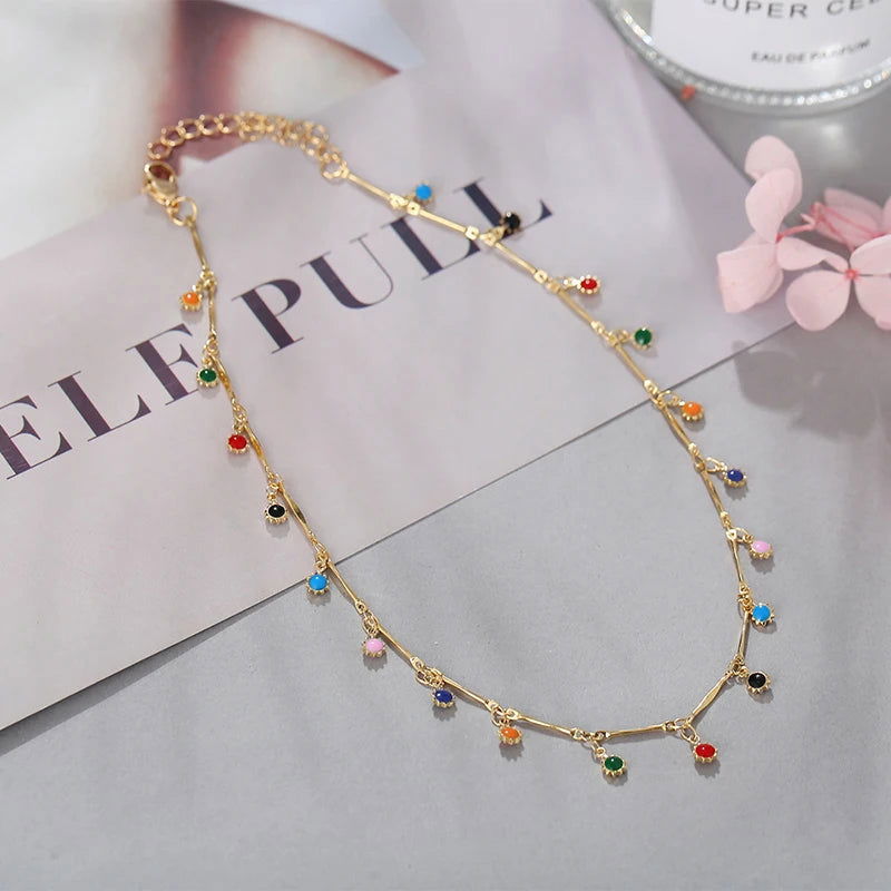 Fashion Simple Candy Color Tassel Necklace for Women Aesthetic All-match Pendant Jewelry Choker Neck Accessories Gift Chain - Slobuy