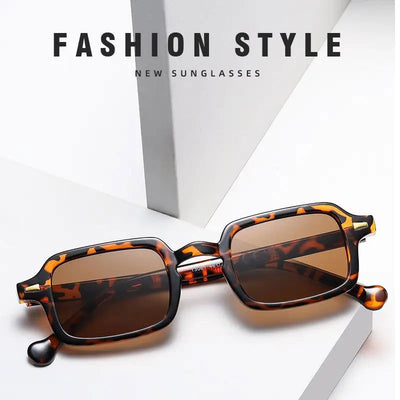 Fashion Square Sunglasses Women Retro Rivets Decoration Gradient Shades UV400 Men Leopard Blue Sun Glasses - Slobuy