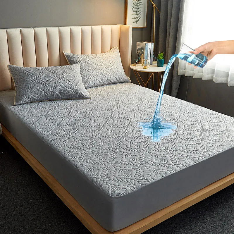 Fashion Waterproof Mattress Cover Quilted Fitted Sheet 140*200 160*200 Mattress Protector Solid Color Bed Cover NO Pillowcase - Slobuy