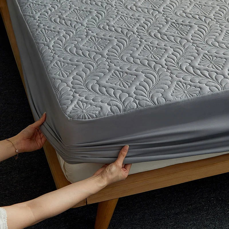 Fashion Waterproof Mattress Cover Quilted Fitted Sheet 140*200 160*200 Mattress Protector Solid Color Bed Cover NO Pillowcase - Slobuy