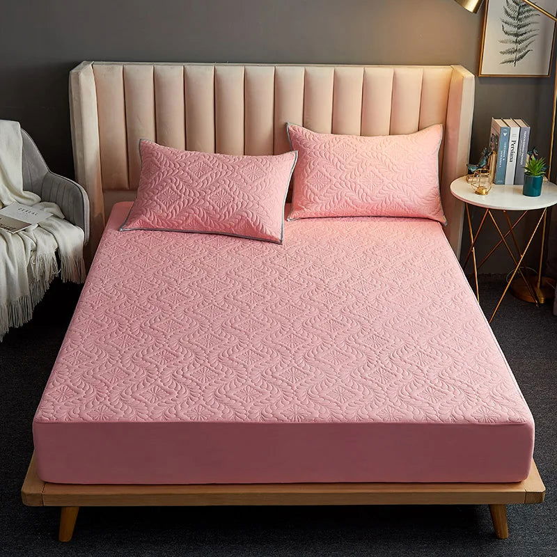 Fashion Waterproof Mattress Cover Quilted Fitted Sheet 140*200 160*200 Mattress Protector Solid Color Bed Cover NO Pillowcase - Slobuy