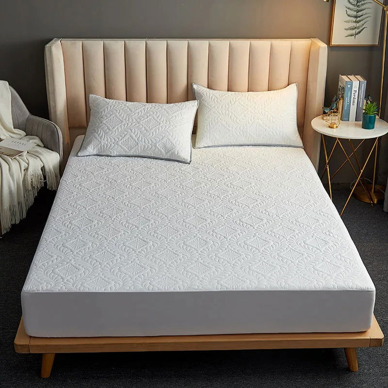 Fashion Waterproof Mattress Cover Quilted Fitted Sheet 140*200 160*200 Mattress Protector Solid Color Bed Cover NO Pillowcase - Slobuy