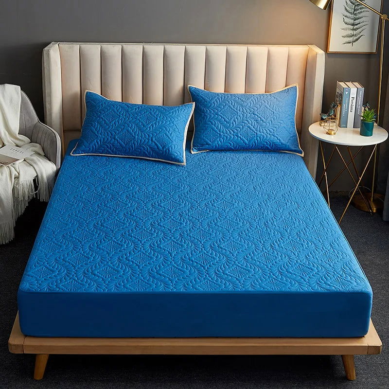 Fashion Waterproof Mattress Cover Quilted Fitted Sheet 140*200 160*200 Mattress Protector Solid Color Bed Cover NO Pillowcase - Slobuy