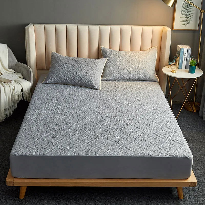 Fashion Waterproof Mattress Cover Quilted Fitted Sheet 140*200 160*200 Mattress Protector Solid Color Bed Cover NO Pillowcase - Slobuy