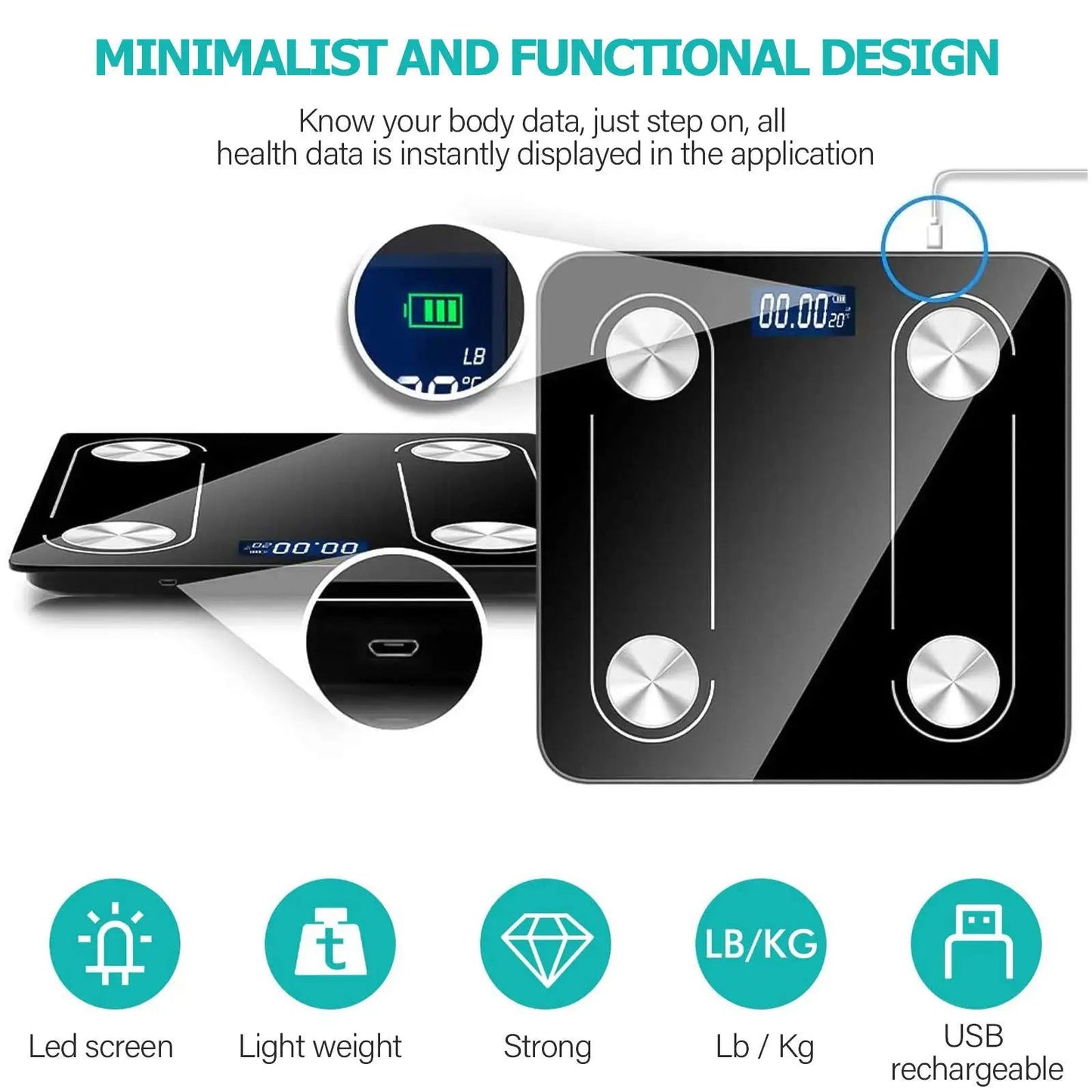 Fashion Weight Scale Bluetooth Body Fat Accurate Mobile Phone Analyzer App BMI Smart Electronic Analyzer For Bathroom - Slobuy