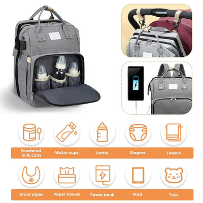 Fashionable Mommy Bag Folding Baby Bed Mother Large Capacity Portable Milk Bottle Diaper Double Shoulder Mom's Bag - Slobuy