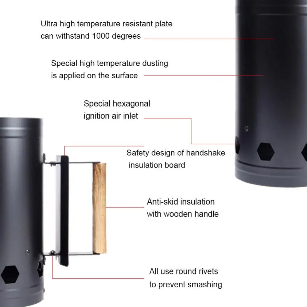 Fast Charcoal Ignition Barrel Carbon Stove Outdoor Barbecue Fire Starter Bucket for Outdoor Convenience Black - Slobuy