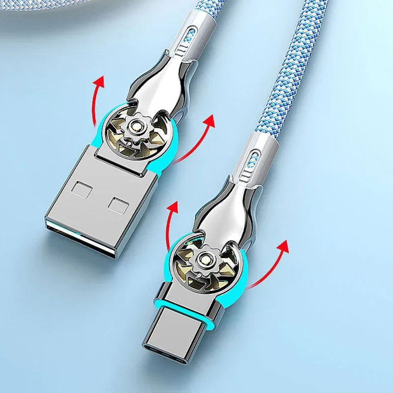 Fast Charging 180 Degree Rotation Cable Alloy Micro Type C Data Cable for Huawei Samsung Xiaomi Braided Phone Charger Accessory - Slobuy