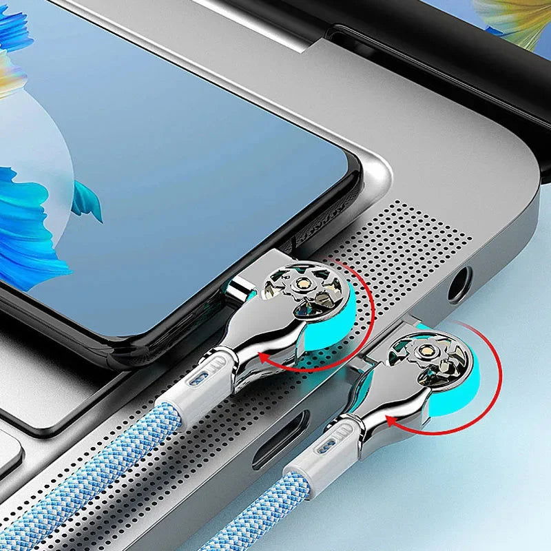 Fast Charging 180 Degree Rotation Cable Alloy Micro Type C Data Cable for Huawei Samsung Xiaomi Braided Phone Charger Accessory - Slobuy