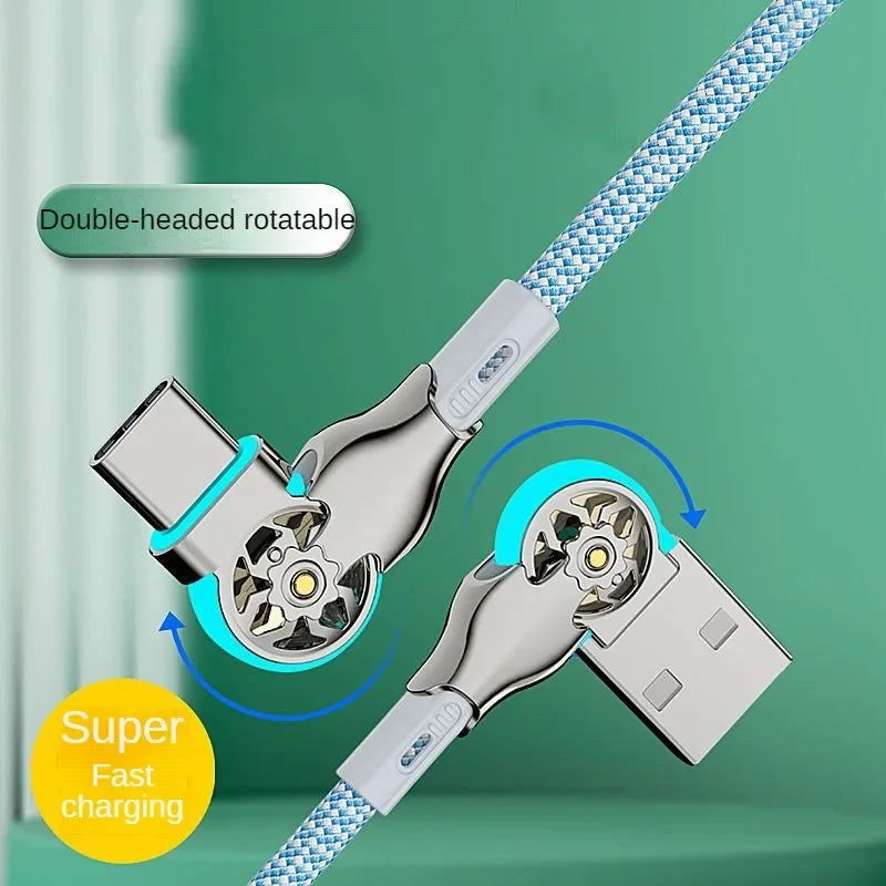 Fast Charging 180 Degree Rotation Cable Alloy Micro Type C Data Cable for Huawei Samsung Xiaomi Braided Phone Charger Accessory - Slobuy