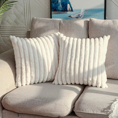 Faux Rabbit Fur Square Cushion Cover Big Thick Striped Super Soft Solid Color Pillow Cover 45x45cm Sofa Decor Cushion Cover - Slobuy