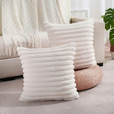 Faux Rabbit Fur Square Cushion Cover Big Thick Striped Super Soft Solid Color Pillow Cover 45x45cm Sofa Decor Cushion Cover - Slobuy