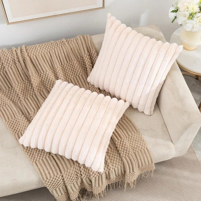 Faux Rabbit Fur Square Cushion Cover Big Thick Striped Super Soft Solid Color Pillow Cover 45x45cm Sofa Decor Cushion Cover - Slobuy