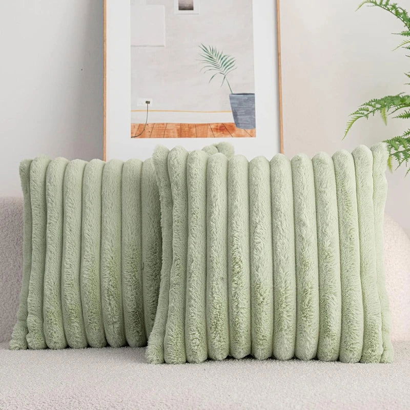 Faux Rabbit Fur Square Cushion Cover Big Thick Striped Super Soft Solid Color Pillow Cover 45x45cm Sofa Decor Cushion Cover - Slobuy