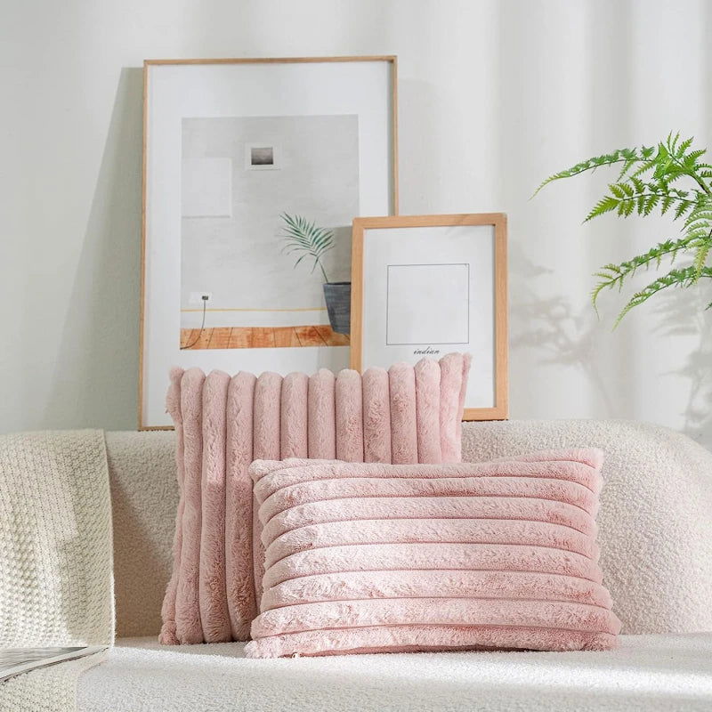Faux Rabbit Fur Square Cushion Cover Big Thick Striped Super Soft Solid Color Pillow Cover 45x45cm Sofa Decor Cushion Cover - Slobuy