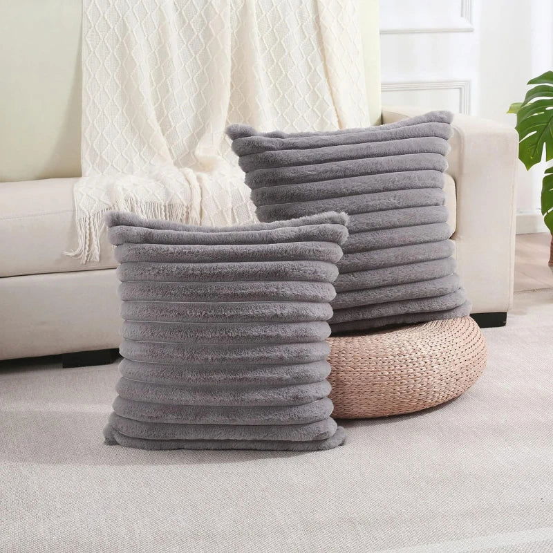Faux Rabbit Fur Square Cushion Cover Big Thick Striped Super Soft Solid Color Pillow Cover 45x45cm Sofa Decor Cushion Cover - Slobuy