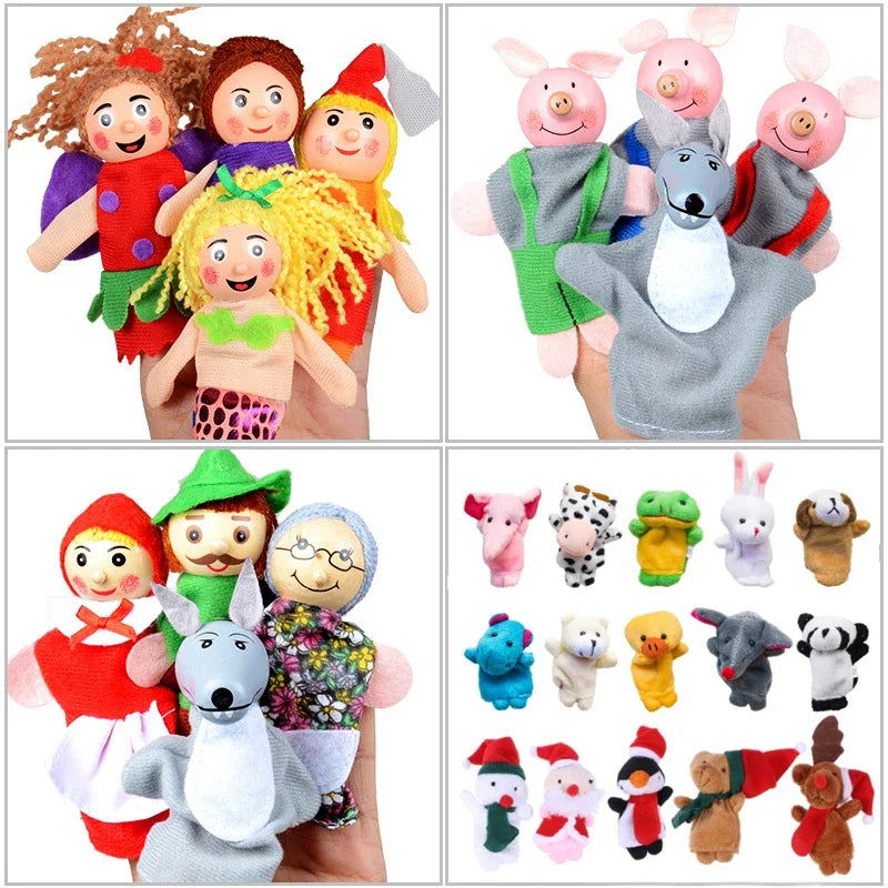 Finger Puppets Set Baby 10 pcs Animals Plush Doll Hand Cartoon  Family Hand Puppet Cloth theater Educational Toys for Kids Gifts - Slobuy